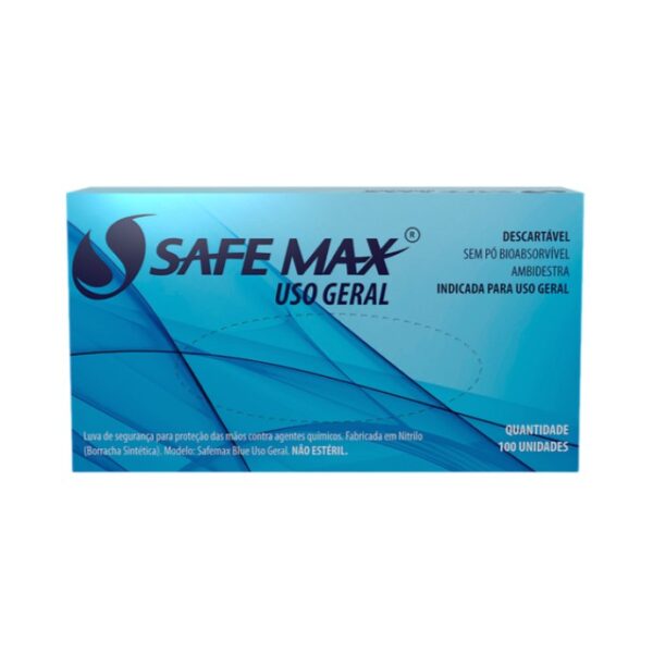 Luva Nitrilo Uso Geral Azul Média Safemax