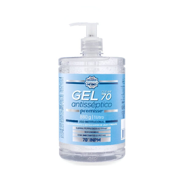 Álcool Gel 1L Clean Antisséptico 70 Graus C/ Válvula Pump Premisse