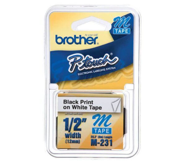 Fita Para Rotulador Eletrônico M231 12mm Branca Letra Preta Brother