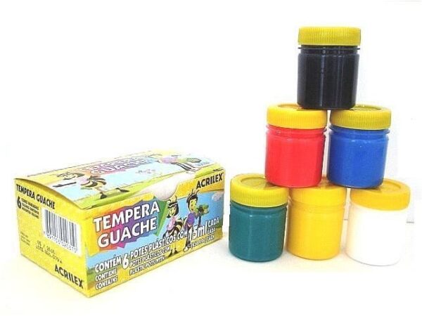Tinta Guache 15ml Com 6 Cores Az/Am/Vm/Vd/Br/Pr Acrilex
