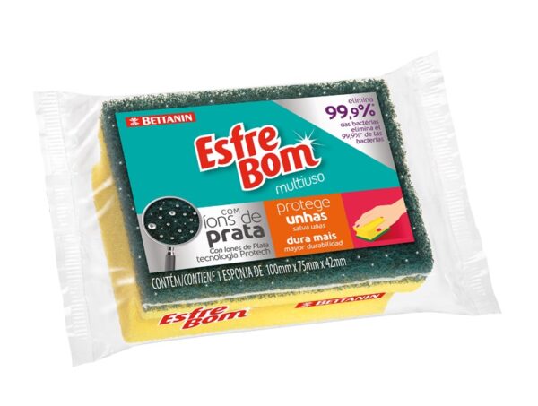 Esponja Multiuso Protege Unhas Com Íons de Prata Com 1 UN Esfrebom