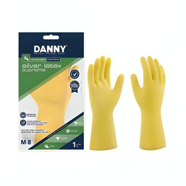 Luva Látex Média Com Verniz Silver Da-350 Antialérgica Amarela Danny