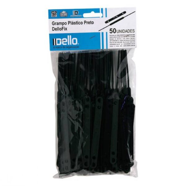 Grampo Plástico 50 UN Para 300 Fls. Preto Dellofix Ref. 0301.P.0020.2