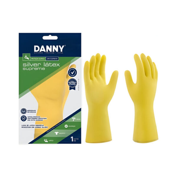 Luva Látex Pequena Com Verniz Silver Da-350 Antialérgica Amarela Danny