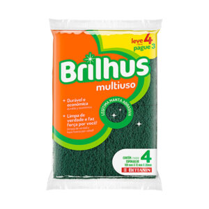Esponja Multiuso Com 4 UN Verde e Amarela Brilhus Bettanin Ref. BT4514