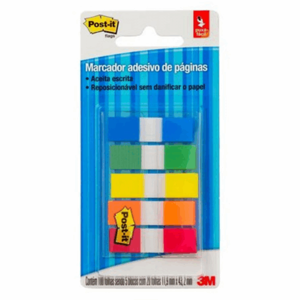 Post-It Flags 100 Fls. 5 Cores Neon Azul/Laranja/Rosa/Roxo/Verde 3M