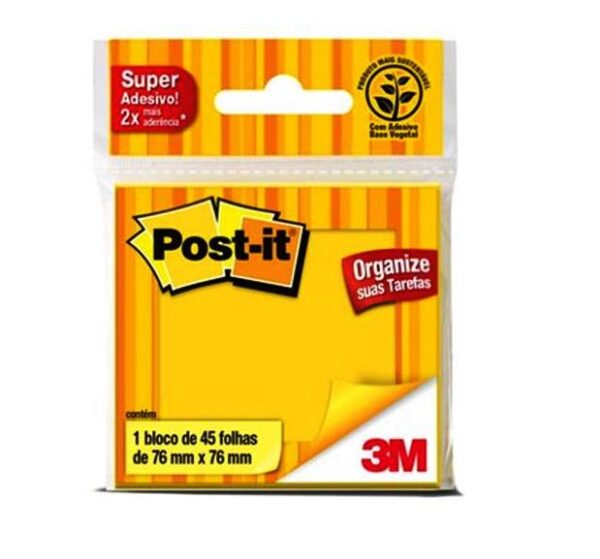 Post-it 76x76mm 1 Bloco Com 45 Fls. Amarelo Neon 3M Ref. HB004399398
