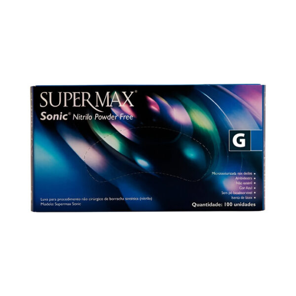 Luva Nitrilo Grande Sonic C/ 100 UN Azul Escuro Supermax