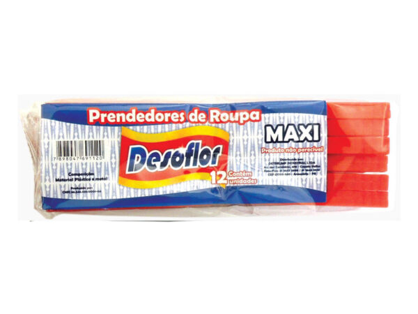 Prendedor De Roupa Plástico Grande Com 12 UN Desoflor