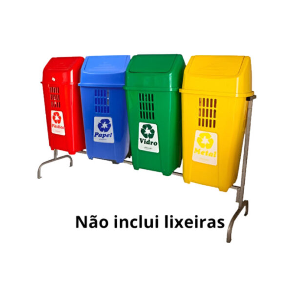 Suporte de Metal Para 4 Lixeiras Seletivas 50L Plasvale Ref. 1204