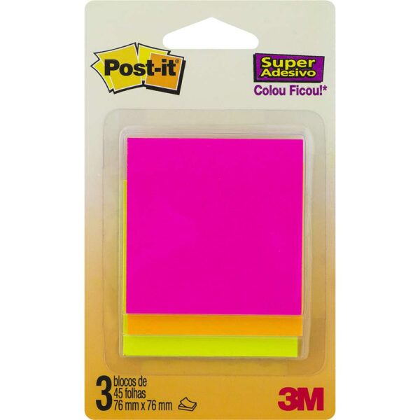 Post-it 76x76mm Cascata 3 Blocos 45 Fls. Sortido 3M Ref. HB004528707