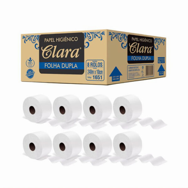Papel Higiênico Rolão Folha Dupla Branco Com 8 Rolos 240mx10cm Clara