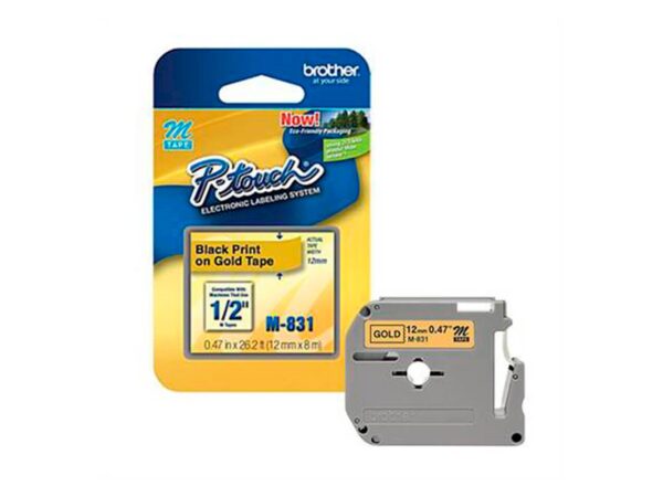 Fita Rotulador Eletrônico 12mm Ouro/Preta Brother Ref. M831