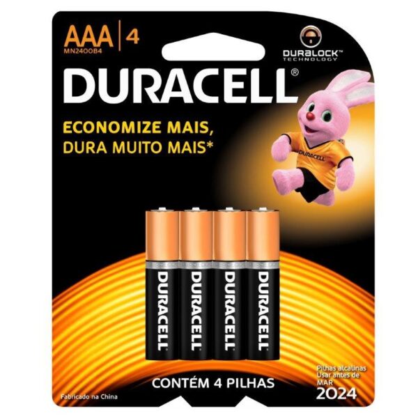Pilha Palito AAA Alcalina Com 4 UN Duracell