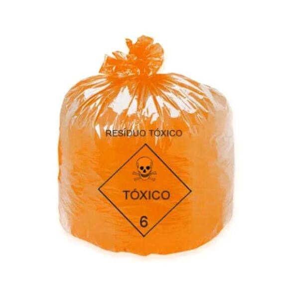 Saco Para Lixo 50L Laranja 100 UN Infectante Simbologia Risco Químico
