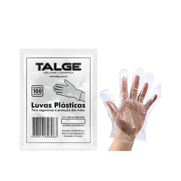 Luva Plástica Descartável Com 100 UN Transparente Talge Ref. 1265