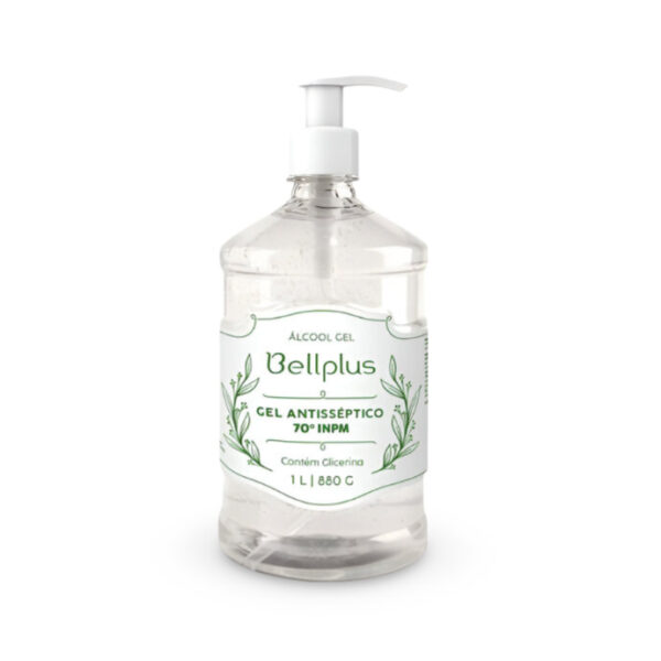 Álcool Gel Antisséptico 1L 70 Graus Hidr. Glicerina E Válvula BellPlus