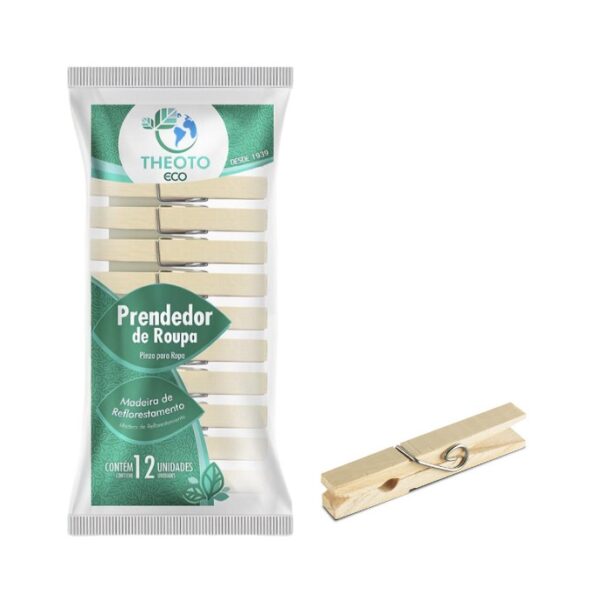 Prendedor de Roupa Madeira Pequeno C/ 12 UN Theoto