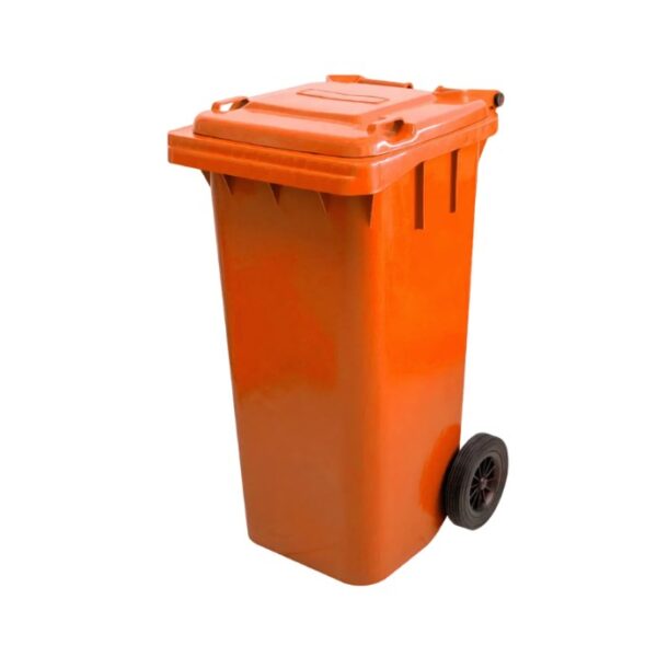 Lixeira 120L C/ Tampa E Rodas 220mm Bralimpia Laranja Ref. C120Lj