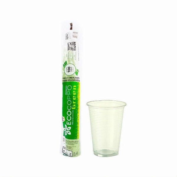 Copo Biodegradável 180ml C/ 100 UN Plástico Transparente EcoCoppoGreen