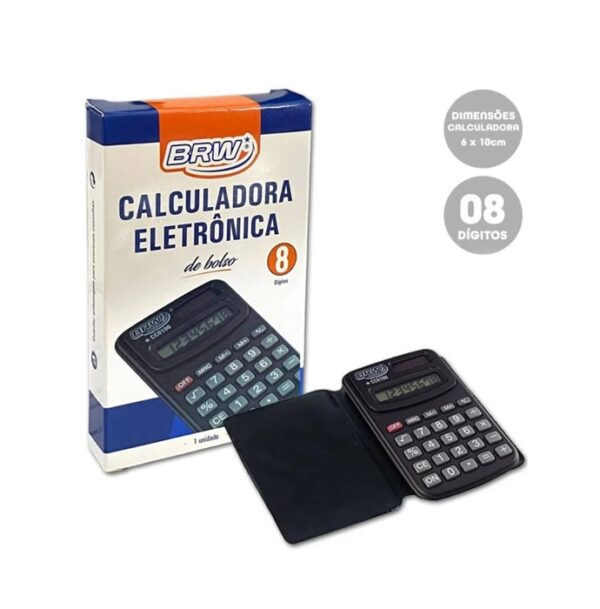 Calculadora 08 Dígitos de Bolso com Capa BRW Preta