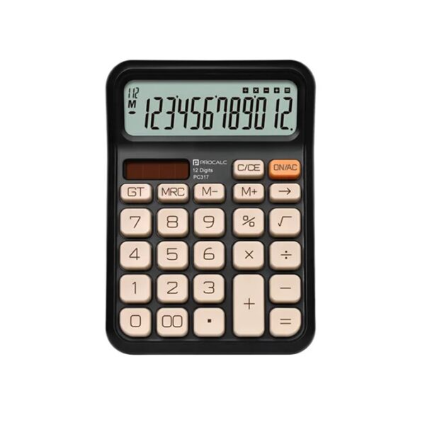 Calculadora 12 Dig De Mesa PC317 Preto Solar E Bateria Procalc