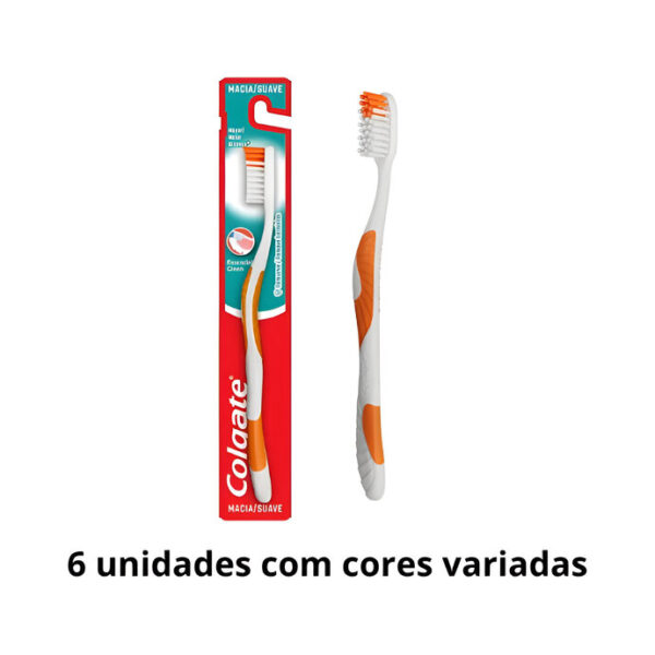 Escova Dental Branca/Colorida Clean Essencial Macia C/ 6 UN Colgate