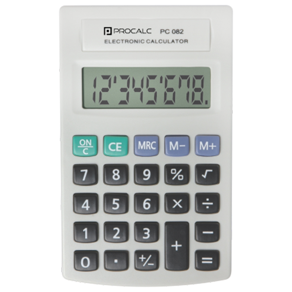 Calculadora De Bolso 8 Dígitos Bateria Cinza Procalc Ref. Pc-082