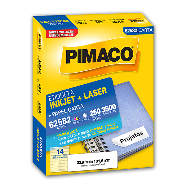 Etiqueta Carta 33,9x101,6mm Com 250 Fls. Com 3500 UN Pimaco Ref. 62582