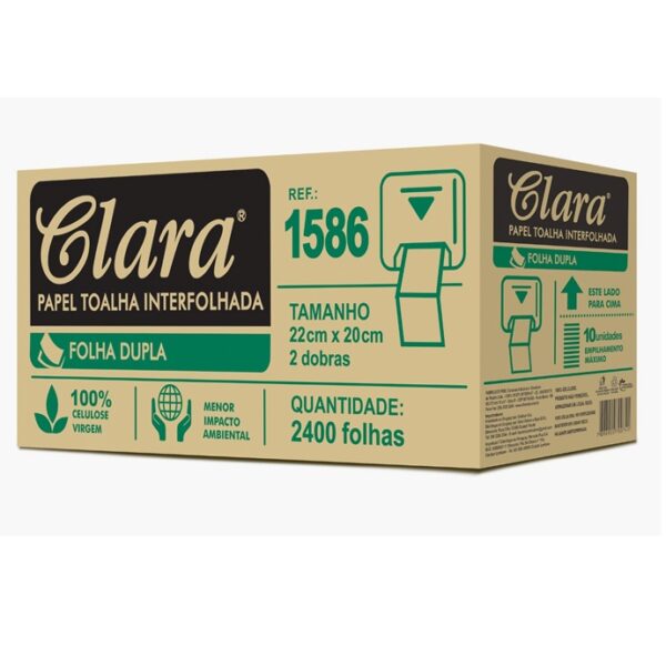 Papel Toalha Premium Folha Dupla 22x20cm 2 Dobras 2400 Fls. Br Clara