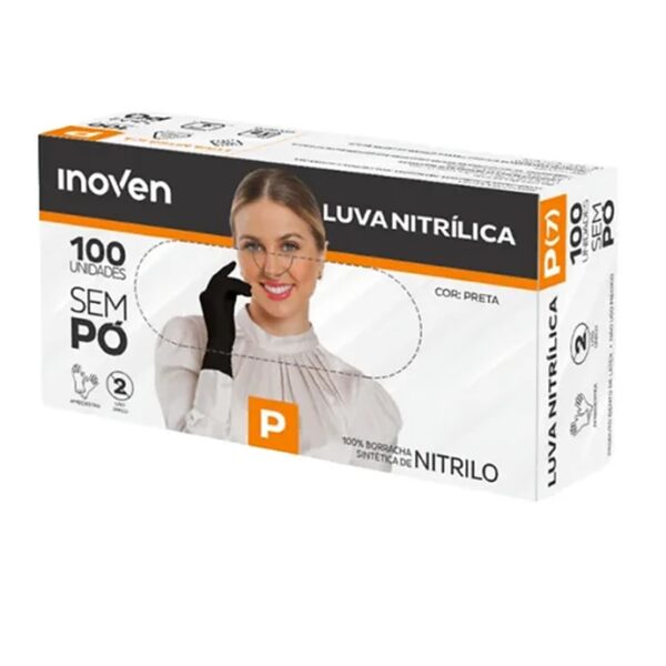 Luva Nitrílica Pequena Preta S/Pó C/100Un Inoven R.3036