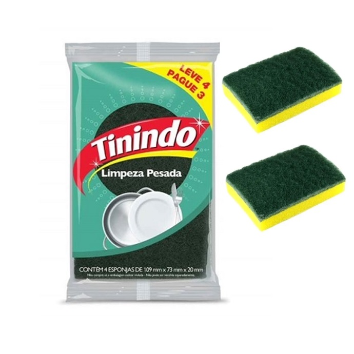 Esponja Multiuso Com 4 UN Verde e Amarela Tinindo 3M Ref. HB004330831