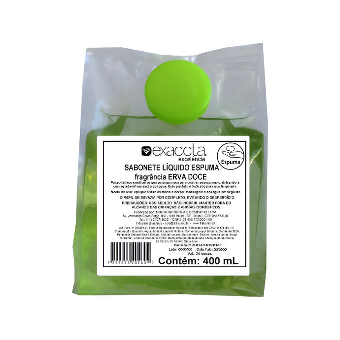 Sabonete Líquido Espuma 400ml Erva Doce Exaccta Ref. E-400EED Refil