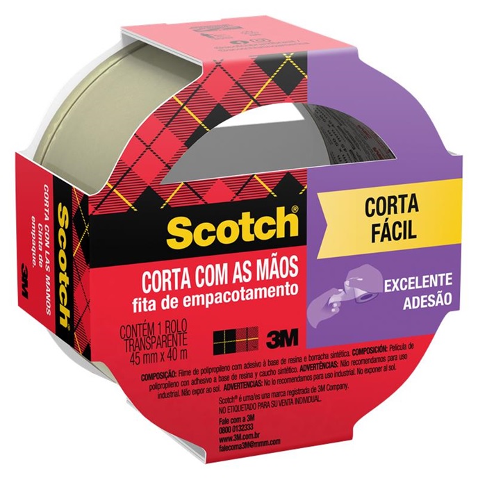 Fita Empacotamento 45mmx40m Hot Melt Corta Fácil Scotch
