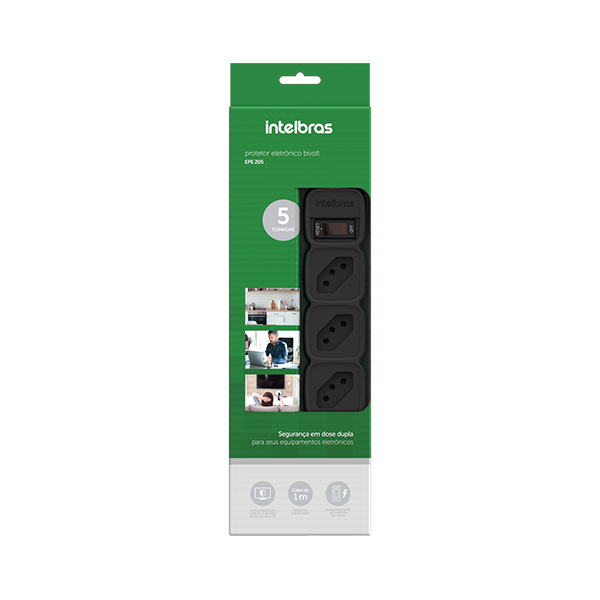 Protetor Eletrônico Com 5 Tomadas Bivolt Preto Intelbras Ref. EPE205PT